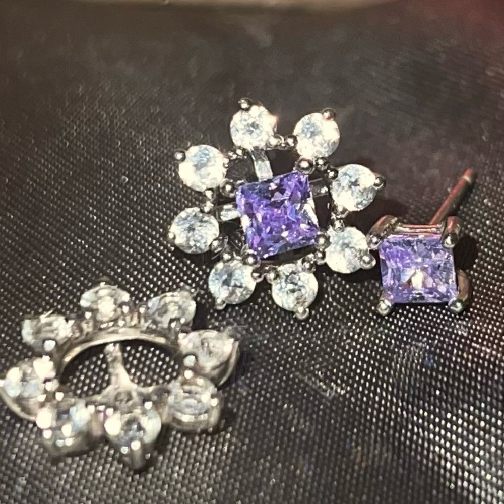 925 Sterling silver CZ earrings w/ interchangeable snowflake cz earring jackets